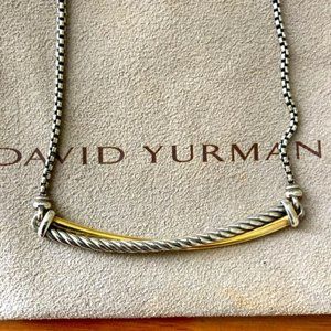 D Y Crossover Bar Necklace in Sterling Silver with 18K Yellow Gold